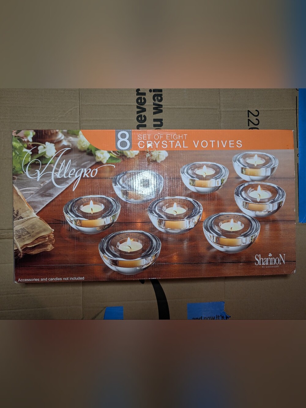 NEW Shannon by Godinger Allegro Crystal Votives - Set of 8